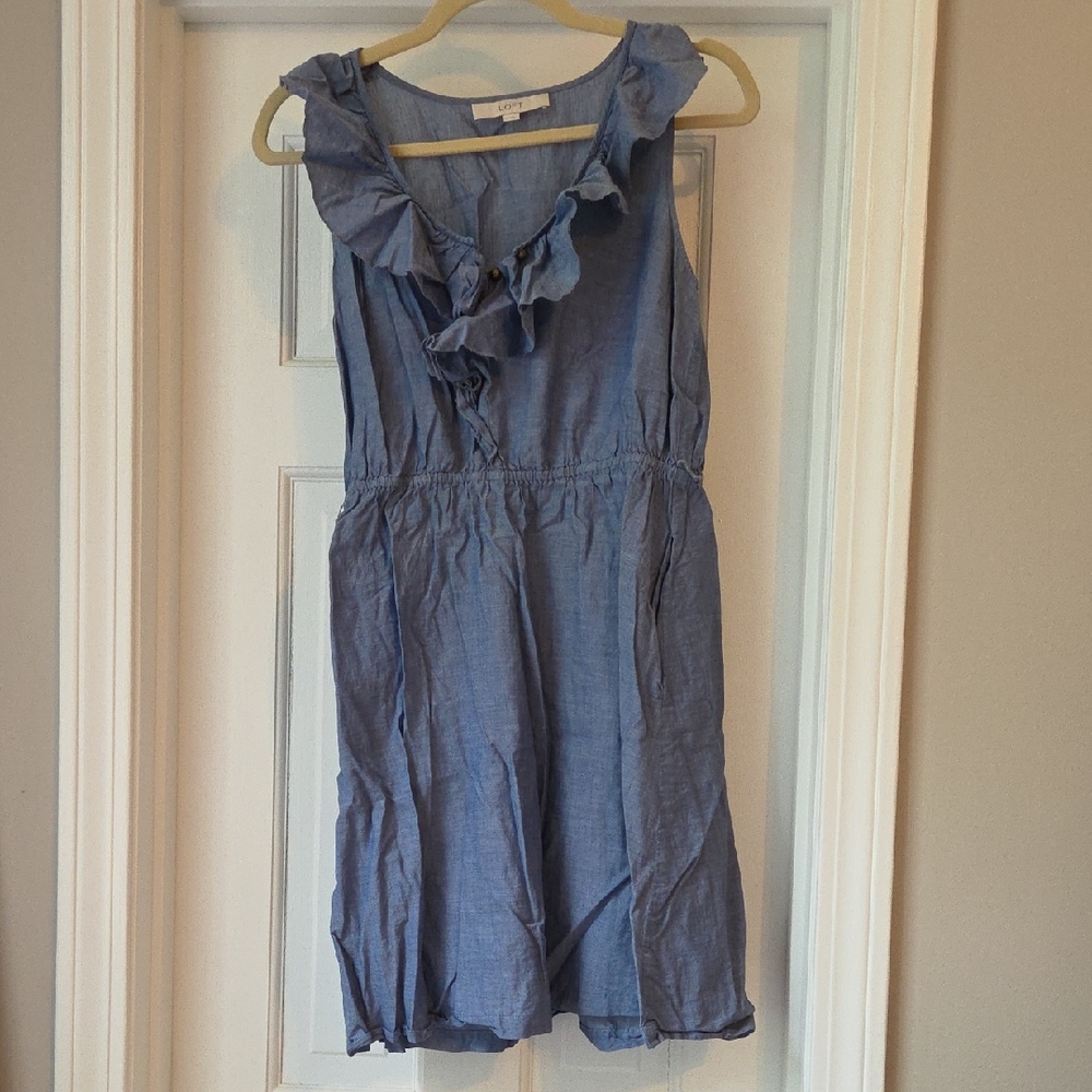 LOFT Blue Ruffle Mini Dress